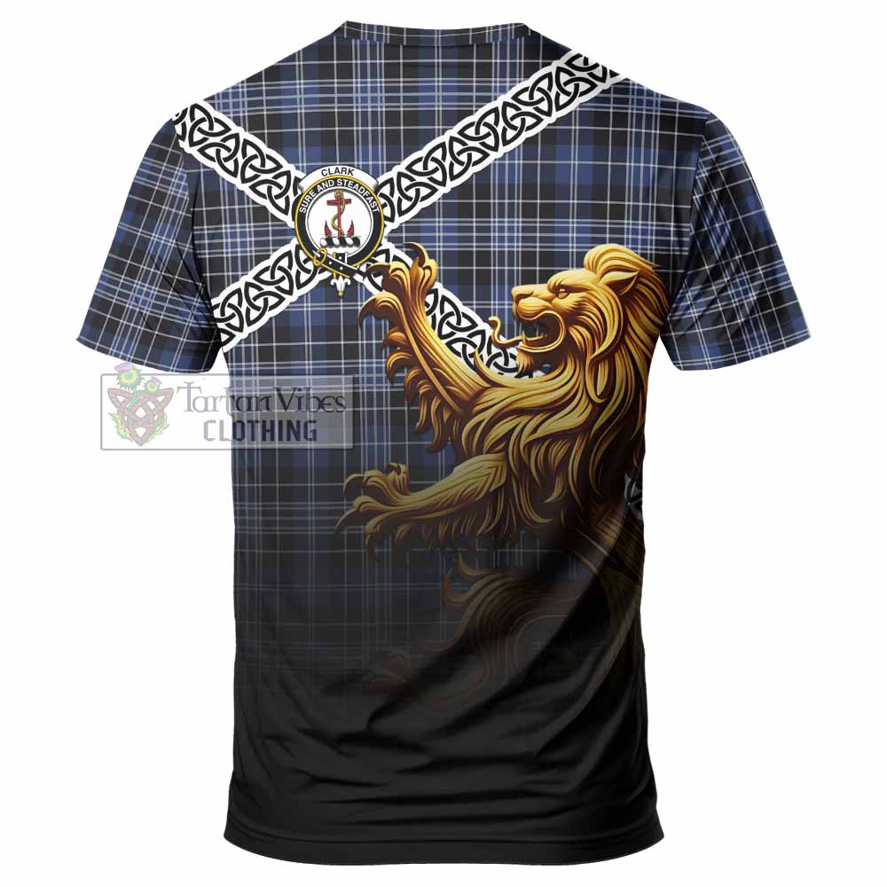 Tartan Vibes Clothing Clark (Clarke) Crest Tartan T-Shirt with Golden Lion Emblem Celtic Style