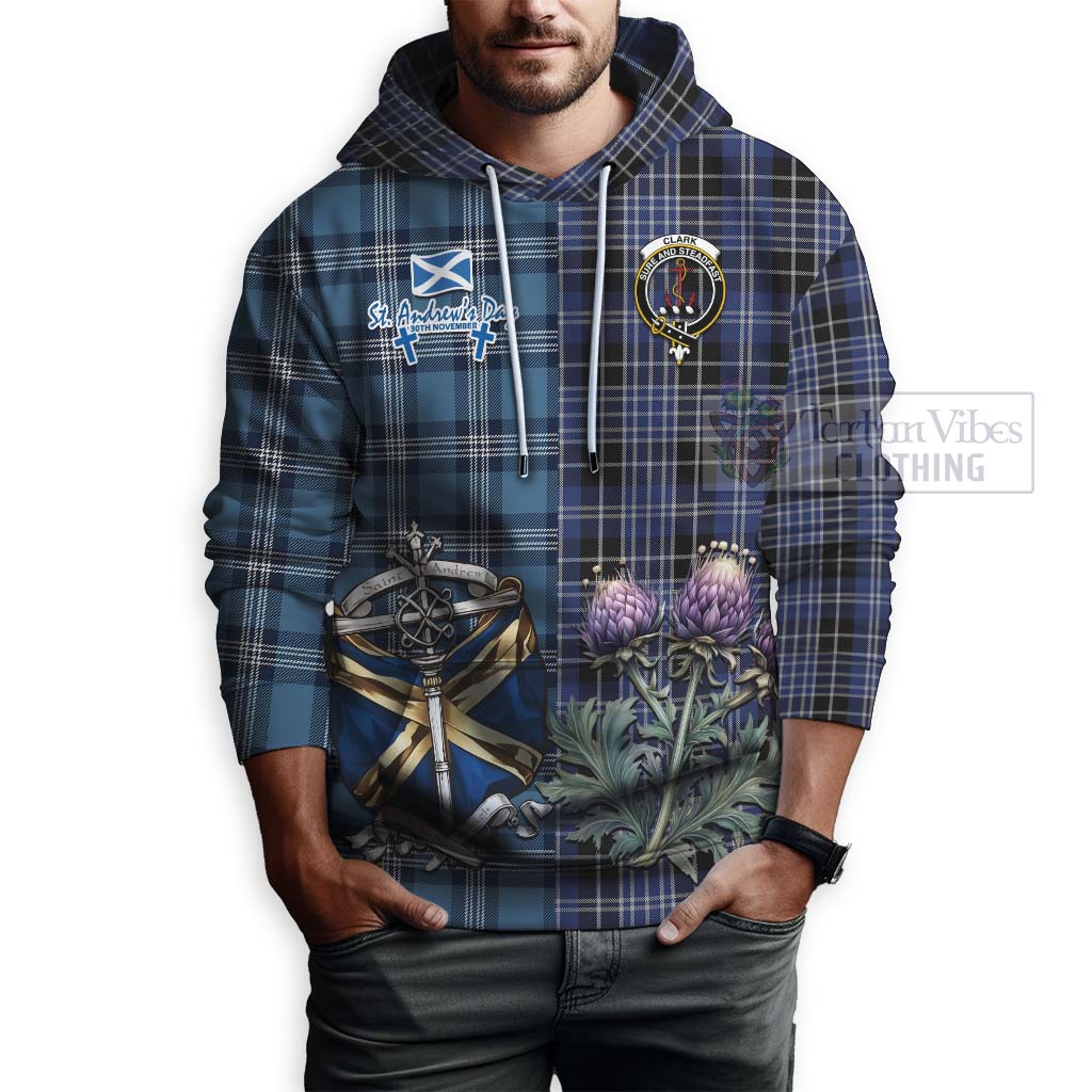 Tartan Vibes Clothing Clark (Clarke) Tartan Hoodie Happy St. Andrew's Day Half Tartan Style