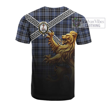 Clark (Clarke) Crest Tartan Cotton T-shirt with Golden Lion Emblem Celtic Style
