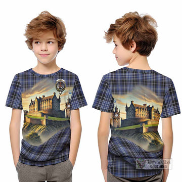 Tartan Vibes Clothing Clark (Clarke) Tartan Family Crest Kid T-Shirt with Scottish Ancient Castle Style