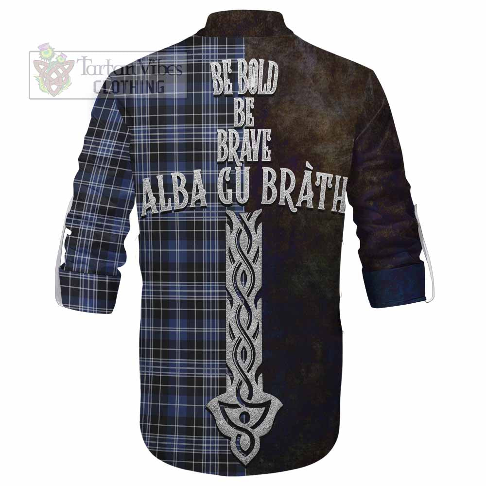 Tartan Vibes Clothing Clark (Clarke) Tartan Family Crest Ghillie Kilt Shirt Alba Gu Brath Be Brave Lion Ancient Style