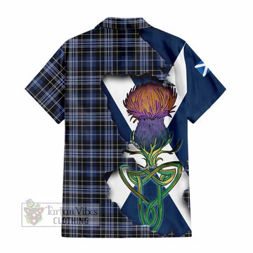 Tartan Vibes Clothing Clark (Clarke) Tartan Family Crest Short Sleeve Button Shirt Scottish Thistle Celtic Inspired