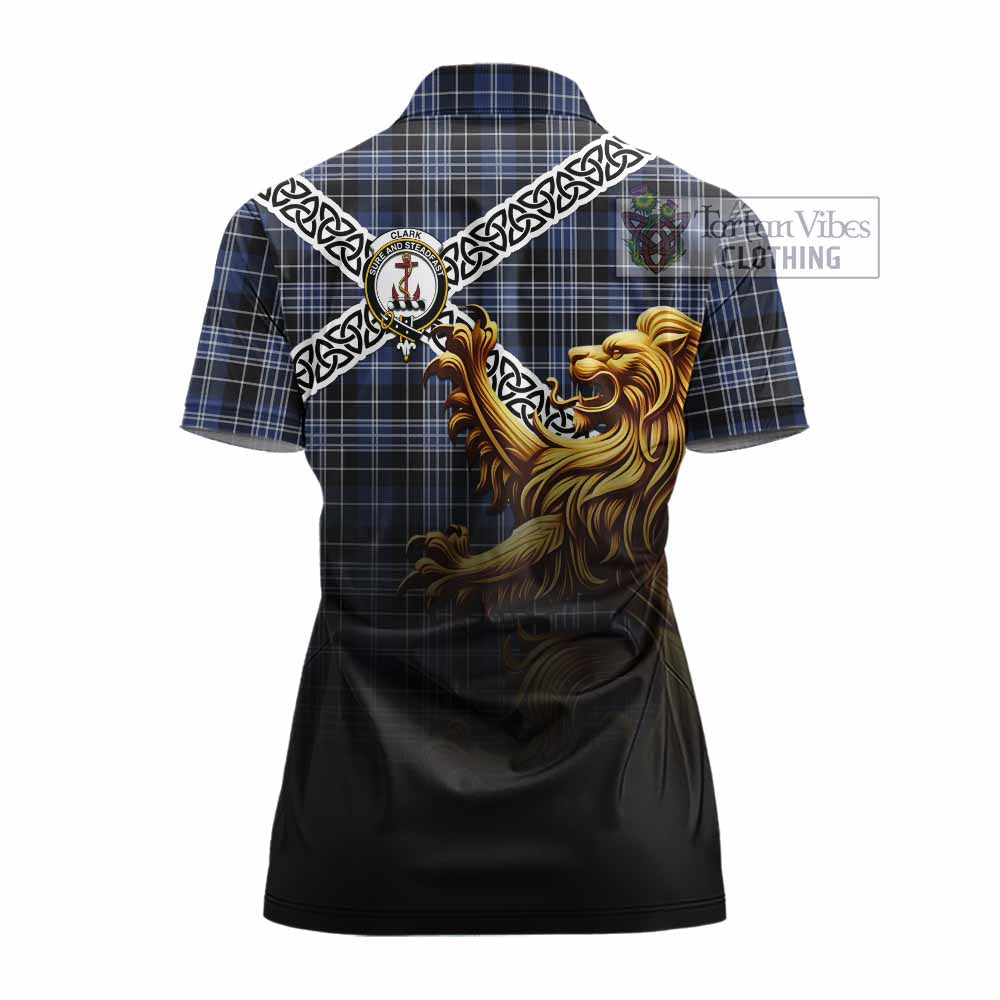 Tartan Vibes Clothing Clark (Clarke) Crest Tartan Women's Polo Shirt with Golden Lion Emblem Celtic Style