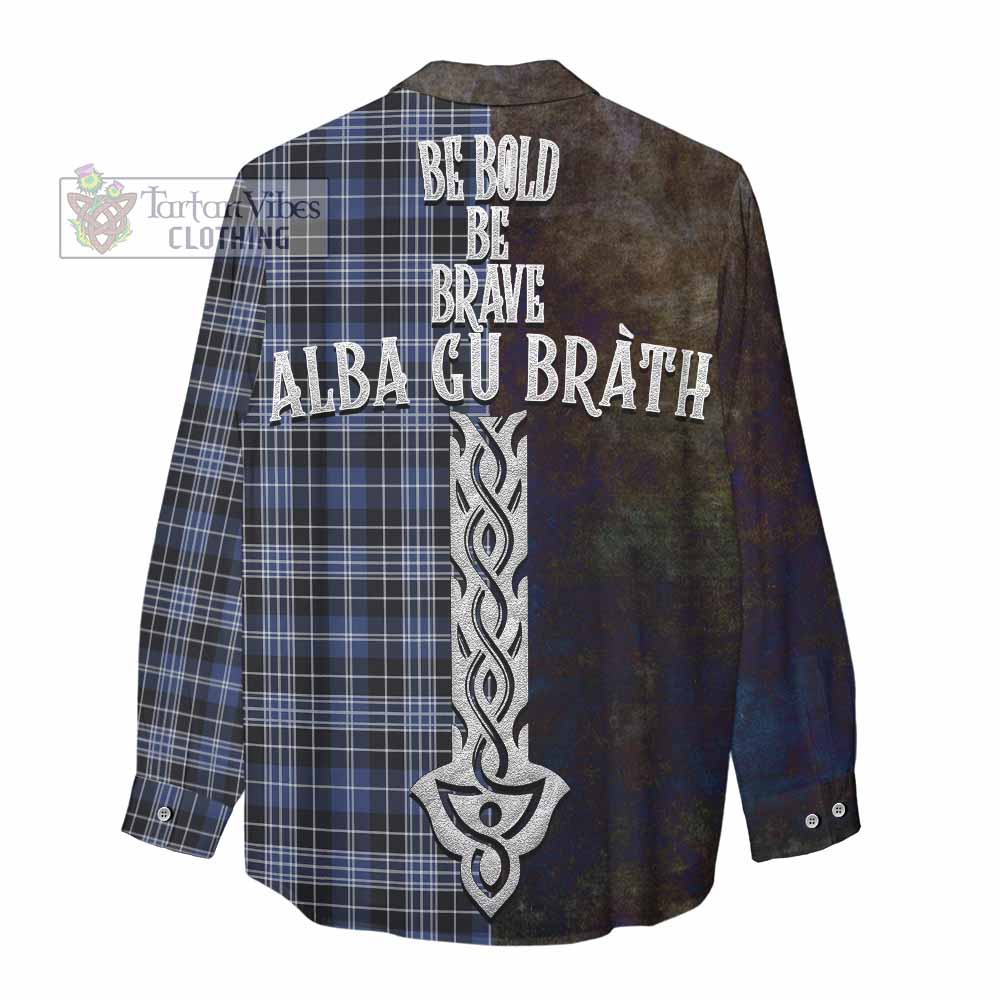 Tartan Vibes Clothing Clark (Clarke) Tartan Family Crest Women's Casual Shirt Alba Gu Brath Be Brave Lion Ancient Style