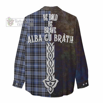 Tartan Vibes Clothing Clark (Clarke) Tartan Family Crest Women's Casual Shirt Alba Gu Brath Be Brave Lion Ancient Style