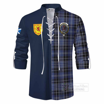 Clark (Clarke) Tartan Ghillie Kilt Shirt Alba with Scottish Lion Royal Arm Half Style