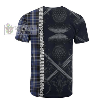 Tartan Vibes Clothing Clark (Clarke) Tartan Cotton T-shirt with Family Crest Cross Sword Thistle Celtic Vibes