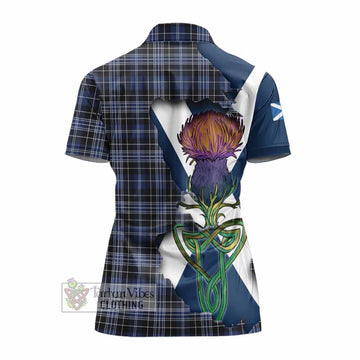 Clark (Clarke) Tartan Family Crest Women's Polo Shirt Scottish Thistle Celtic Inspired