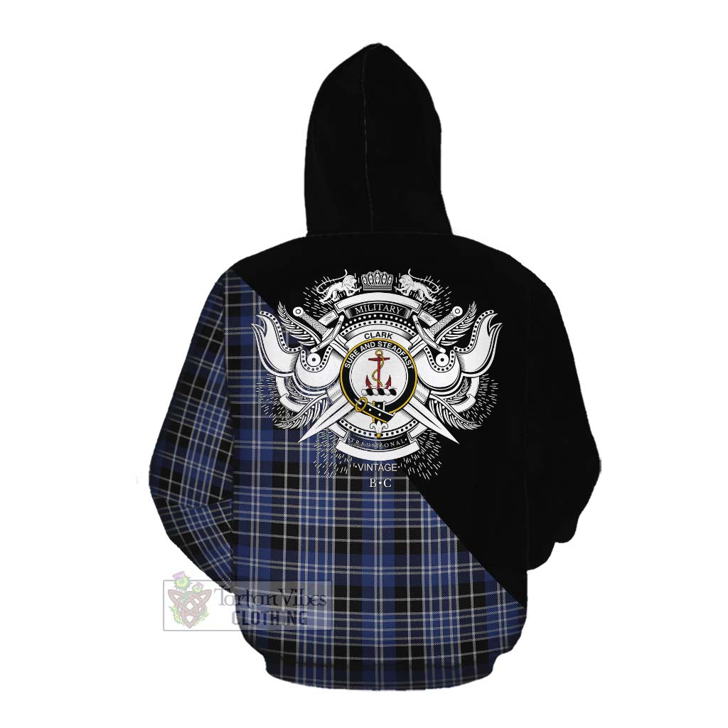 Tartan Vibes Clothing Clark (Clarke) Tartan Cotton Hoodie with Family Crest and Military Logo Style