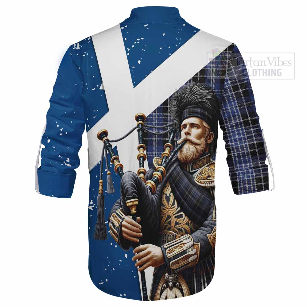 Tartan Vibes Clothing Clark (Clarke) Tartan Ghillie Kilt Shirt with Family Crest Scottish Bagpiper Vibes