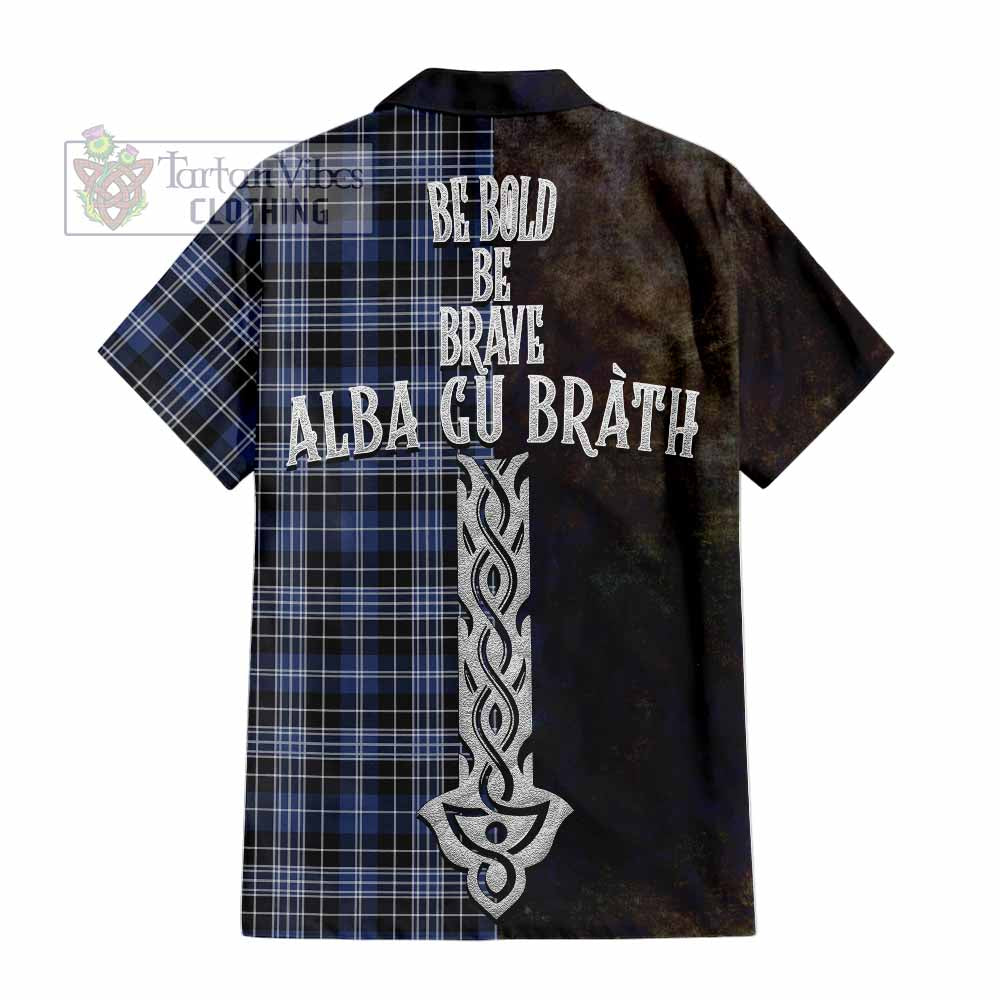 Tartan Vibes Clothing Clark (Clarke) Tartan Family Crest Short Sleeve Button Shirt Alba Gu Brath Be Brave Lion Ancient Style