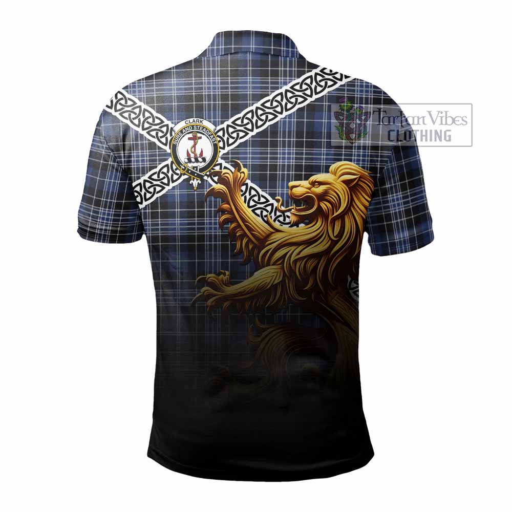Tartan Vibes Clothing Clark (Clarke) Crest Tartan Polo Shirt with Golden Lion Emblem Celtic Style