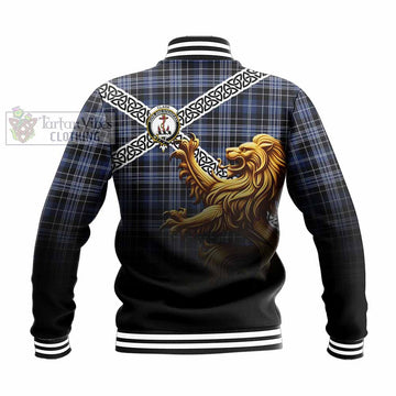 Clark (Clarke) Crest Tartan Baseball Jacket with Golden Lion Emblem Celtic Style
