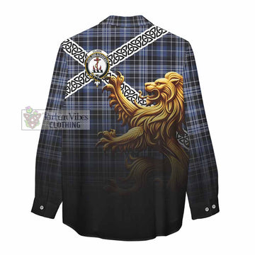 Tartan Vibes Clothing Clark (Clarke) Crest Tartan Women's Casual Shirt with Golden Lion Emblem Celtic Style
