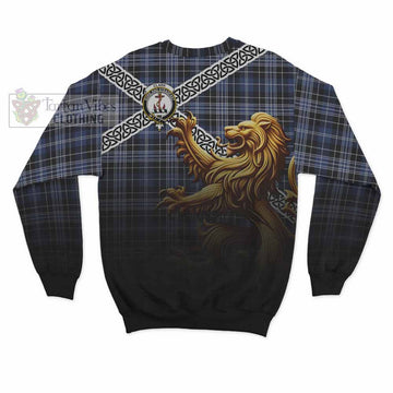 Clark (Clarke) Crest Tartan Sweatshirt with Golden Lion Emblem Celtic Style