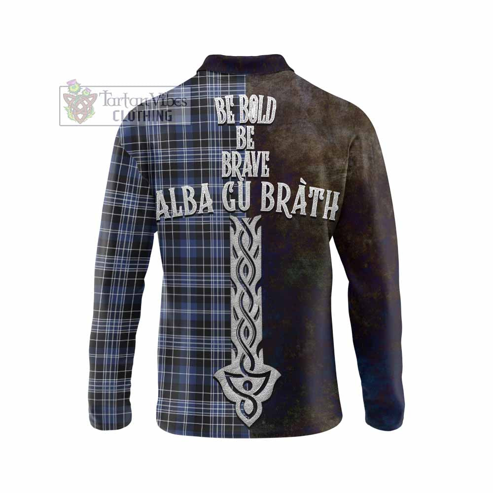 Tartan Vibes Clothing Clark (Clarke) Tartan Family Crest Long Sleeve Polo Shirt Alba Gu Brath Be Brave Lion Ancient Style
