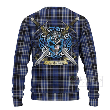 Tartan Vibes Clothing Clark (Clarke) Tartan Knitted Sweater with Family Crest Celtic Skull Style