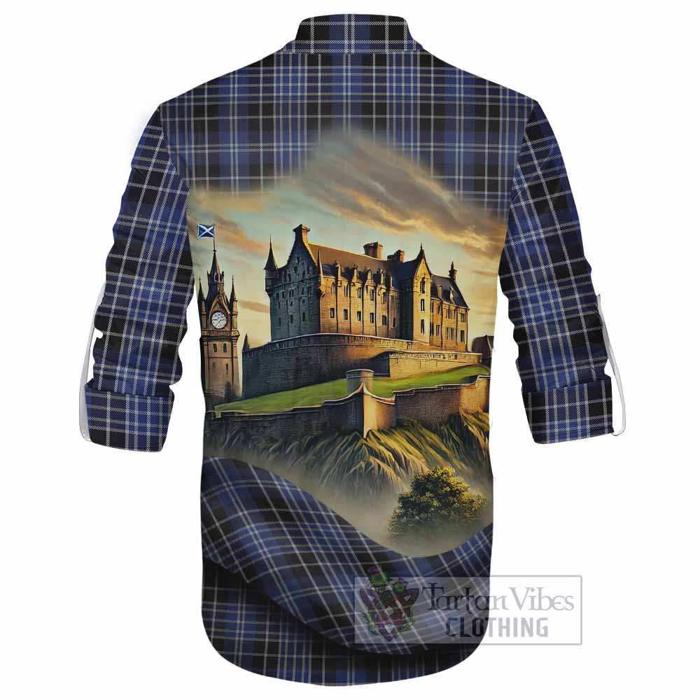 Tartan Vibes Clothing Clark (Clarke) Tartan Family Crest Ghillie Kilt Shirt with Scottish Ancient Castle Style