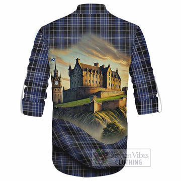 Clark (Clarke) Tartan Family Crest Ghillie Kilt Shirt with Scottish Ancient Castle Style