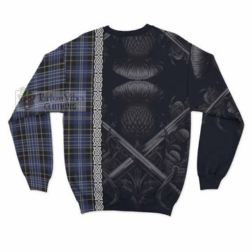 Tartan Vibes Clothing Clark (Clarke) Tartan Sweatshirt with Family Crest Cross Sword Thistle Celtic Vibes
