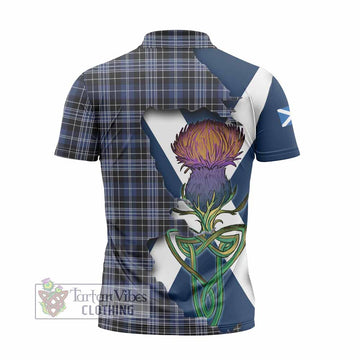 Clark (Clarke) Tartan Family Crest Zipper Polo Shirt Scottish Thistle Celtic Inspired