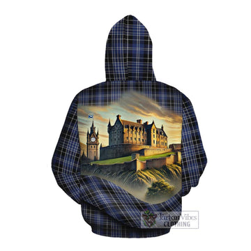 Tartan Vibes Clothing Clark (Clarke) Tartan Family Crest Cotton Hoodie with Scottish Ancient Castle Style