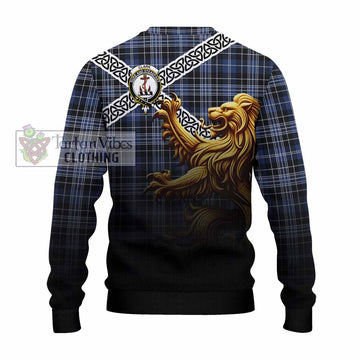 Clark (Clarke) Crest Tartan Knitted Sweater with Golden Lion Emblem Celtic Style