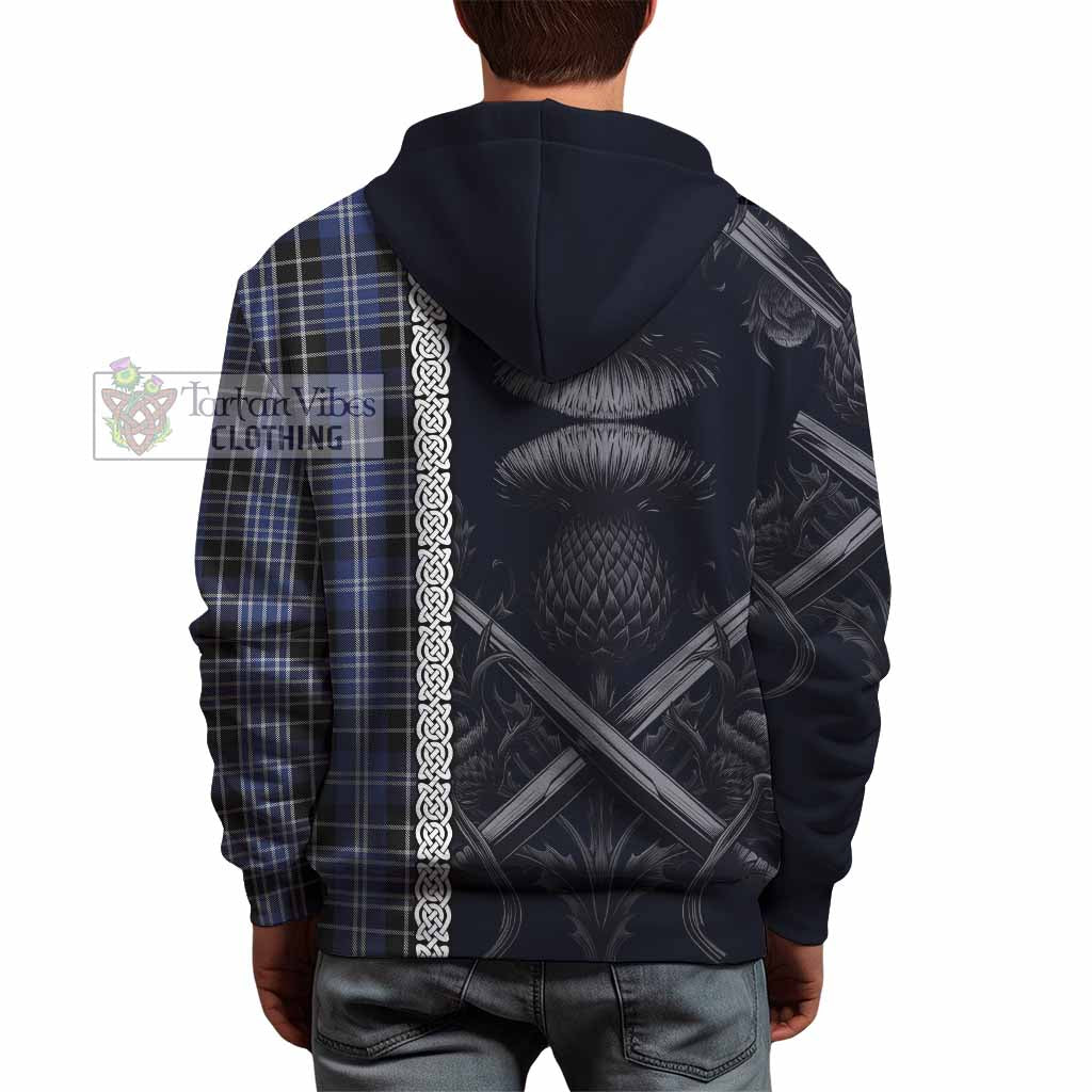 Tartan Vibes Clothing Clark (Clarke) Tartan Hoodie with Family Crest Cross Sword Thistle Celtic Vibes