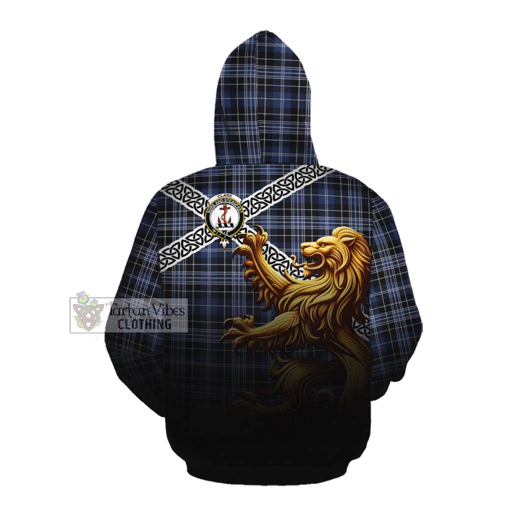 Tartan Vibes Clothing Clark (Clarke) Crest Tartan Cotton Hoodie with Golden Lion Emblem Celtic Style