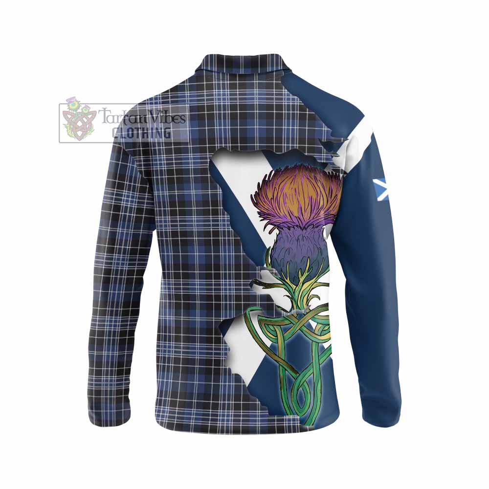 Tartan Vibes Clothing Clark (Clarke) Tartan Family Crest Long Sleeve Polo Shirt Scottish Thistle Celtic Inspired