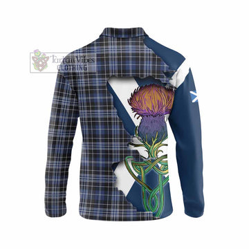Tartan Vibes Clothing Clark (Clarke) Tartan Family Crest Long Sleeve Polo Shirt Scottish Thistle Celtic Inspired