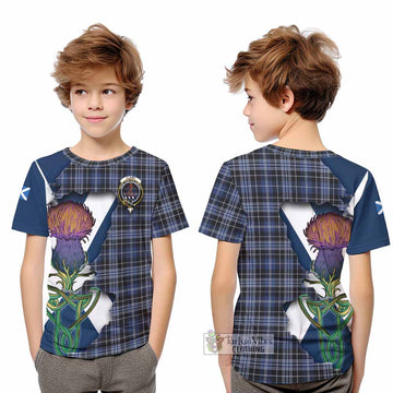 Tartan Vibes Clothing Clark (Clarke) Tartan Family Crest Kid T-Shirt Scottish Thistle Celtic Inspired