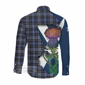 Clark (Clarke) Tartan Family Crest Long Sleeve Button Shirt Scottish Thistle Celtic Inspired