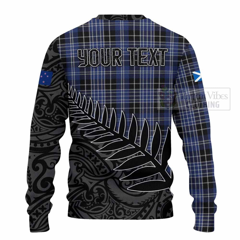 Tartan Vibes Clothing Clark (Clarke) Crest Tartan Knitted Sweater with New Zealand Silver Fern Half Style