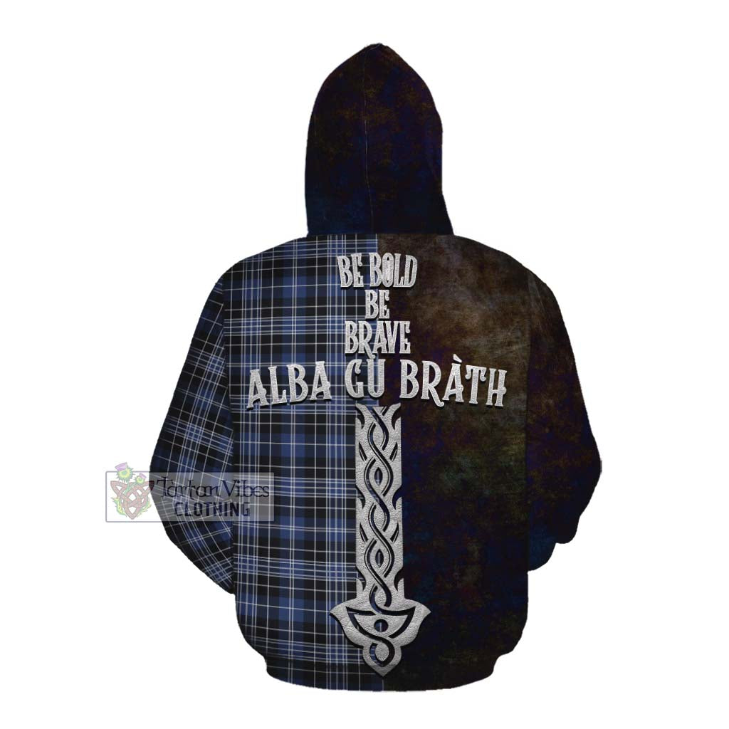 Tartan Vibes Clothing Clark (Clarke) Tartan Family Crest Cotton Hoodie Alba Gu Brath Be Brave Lion Ancient Style