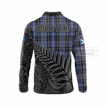Tartan Vibes Clothing Clark (Clarke) Crest Tartan Long Sleeve Polo Shirt with New Zealand Silver Fern Half Style
