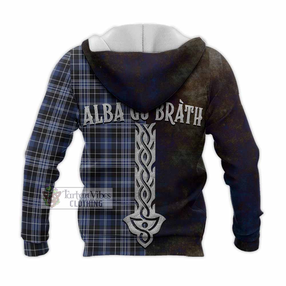 Tartan Vibes Clothing Clark (Clarke) Tartan Family Crest Knitted Hoodie Alba Gu Brath Be Brave Lion Ancient Style