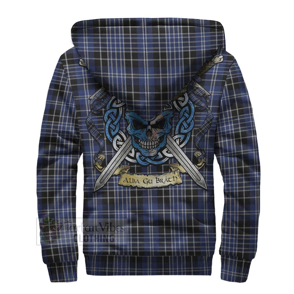 Tartan Vibes Clothing Clark (Clarke) Tartan Sherpa Hoodie with Family Crest Celtic Skull Style