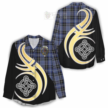 Tartan Vibes Clothing Clark (Clarke) Tartan Women's Casual Shirt with Family Crest and Celtic Symbol Style