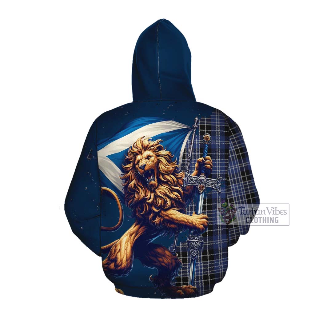 Tartan Vibes Clothing Clark (Clarke) Tartan Family Crest Cotton Hoodie with Scottish Majestic Lion