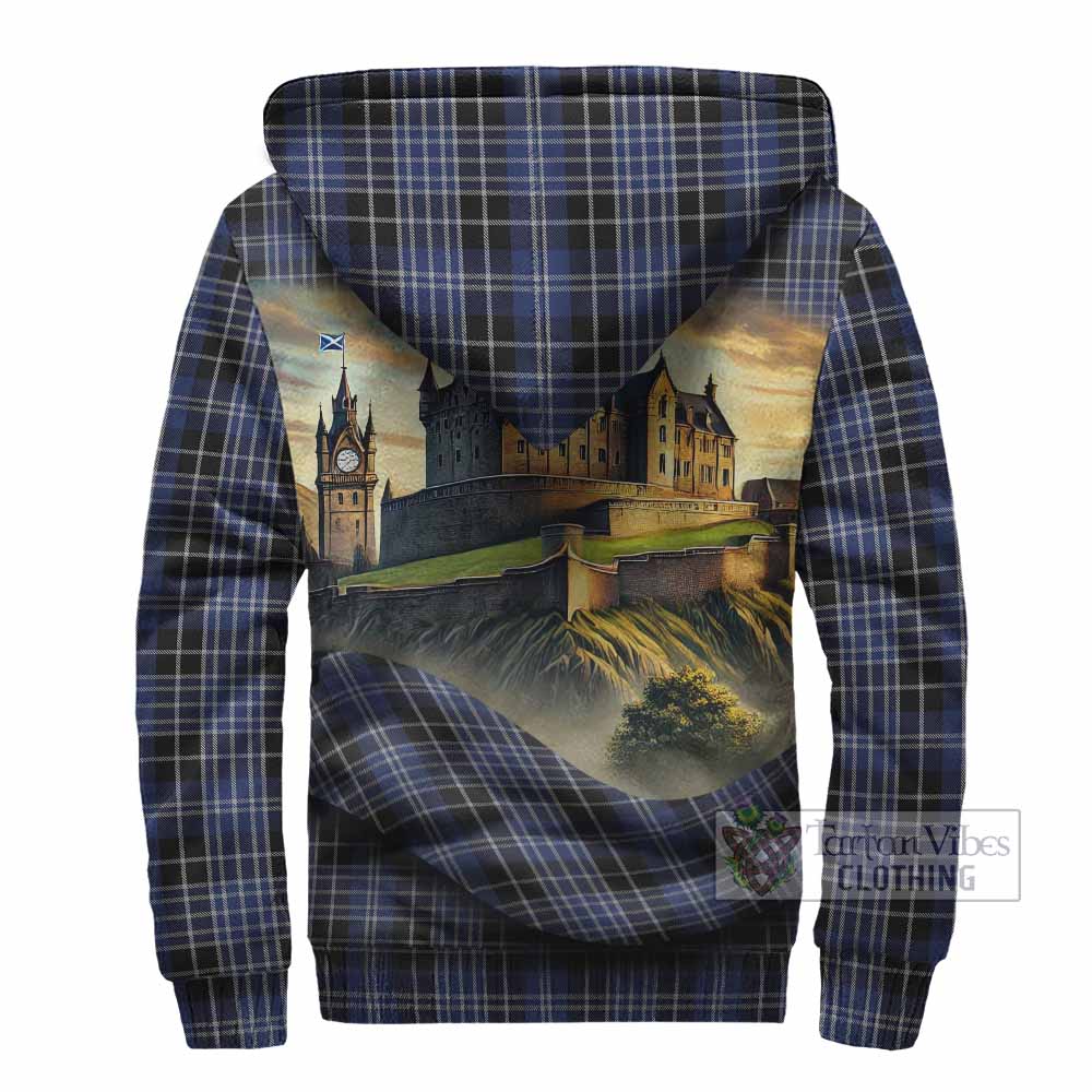 Tartan Vibes Clothing Clark (Clarke) Tartan Family Crest Sherpa Hoodie with Scottish Ancient Castle Style