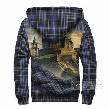 Clark (Clarke) Tartan Family Crest Sherpa Hoodie with Scottish Ancient Castle Style
