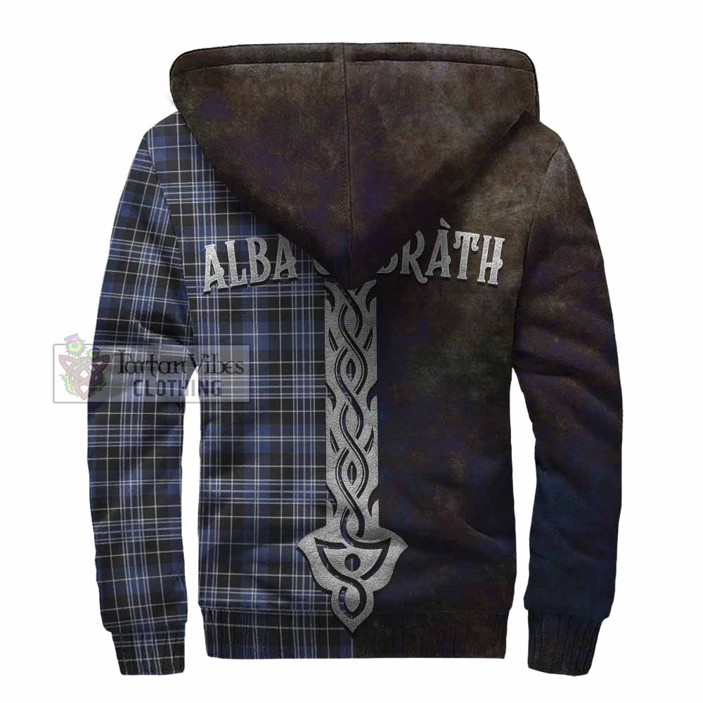 Tartan Vibes Clothing Clark (Clarke) Tartan Family Crest Sherpa Hoodie Alba Gu Brath Be Brave Lion Ancient Style