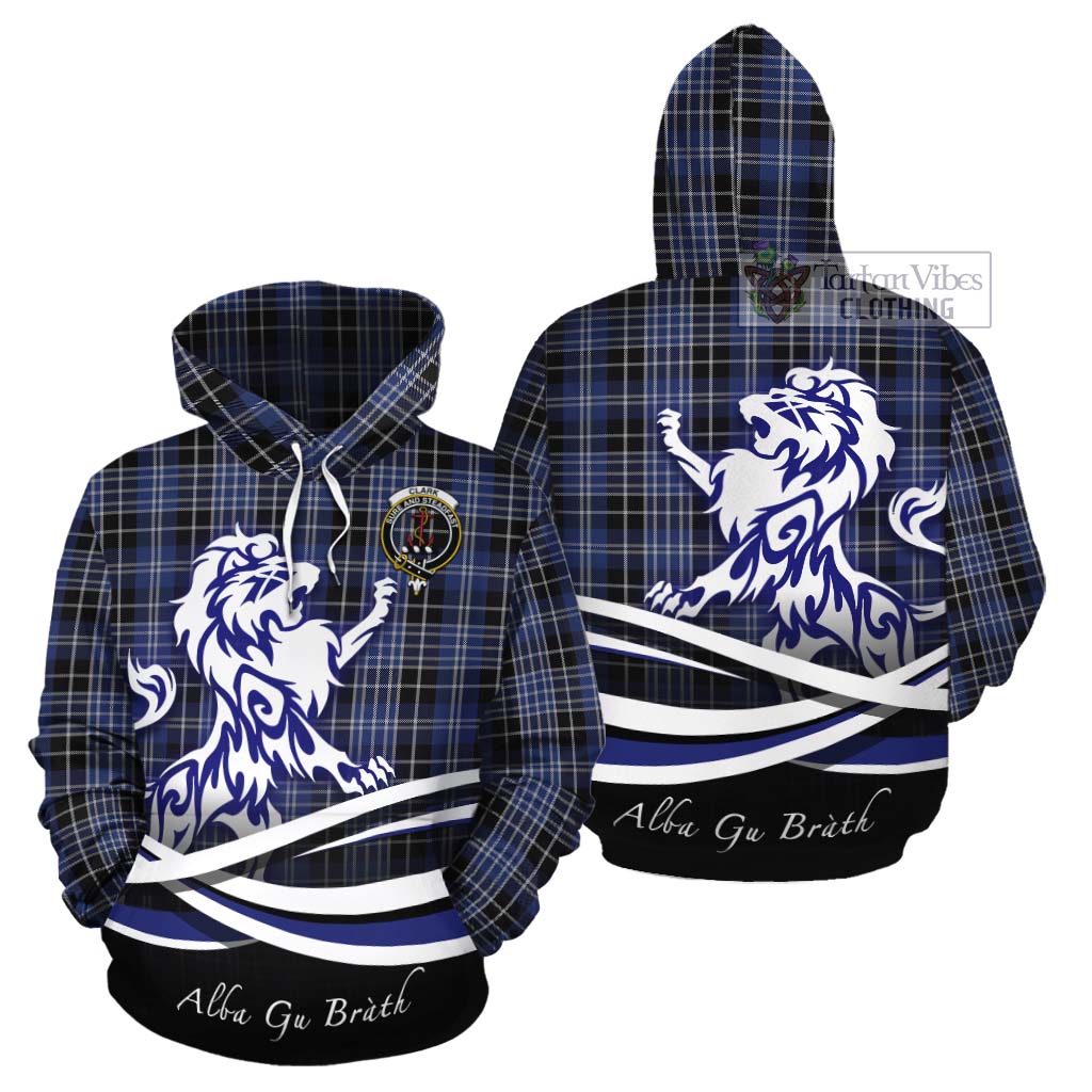 Tartan Vibes Clothing Clark (Clarke) Tartan Cotton Hoodie with Alba Gu Brath Regal Lion Emblem