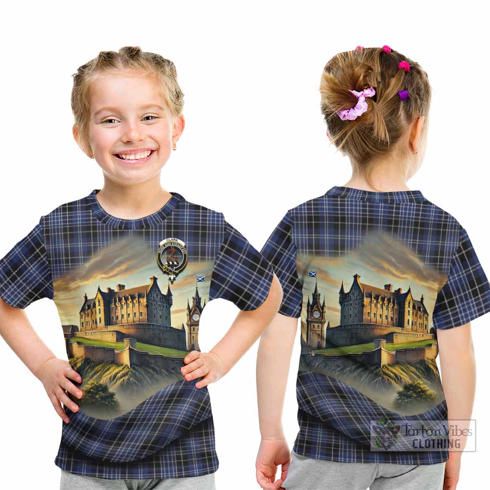 Tartan Vibes Clothing Clark (Clarke) Tartan Family Crest Kid T-Shirt with Scottish Ancient Castle Style
