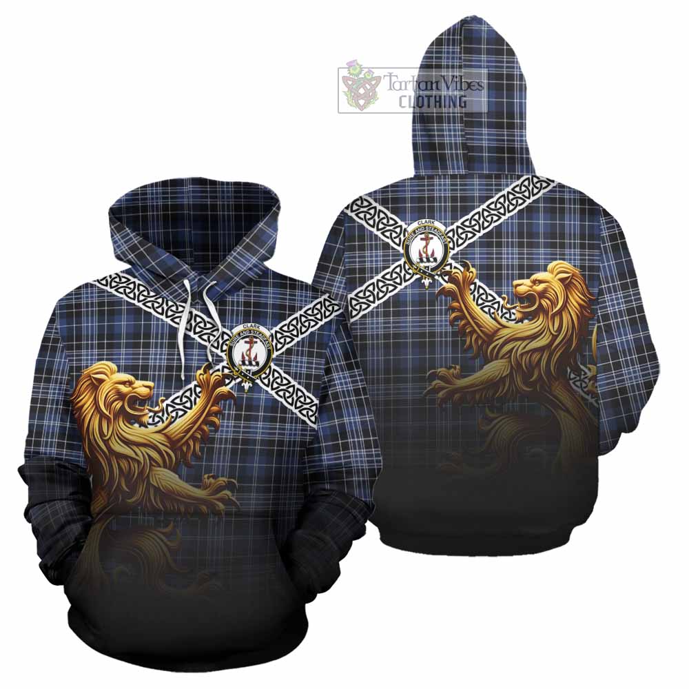 Tartan Vibes Clothing Clark (Clarke) Crest Tartan Hoodie with Golden Lion Emblem Celtic Style