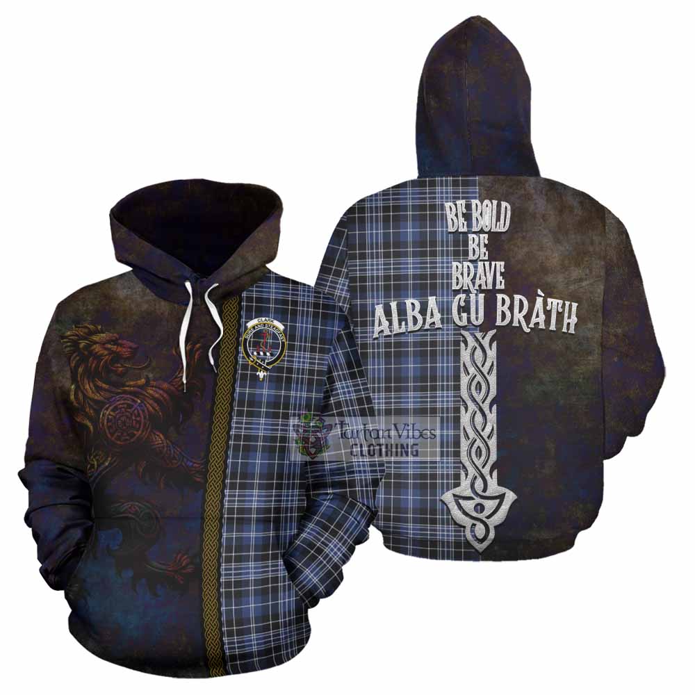 Tartan Vibes Clothing Clark (Clarke) Tartan Family Crest Hoodie Alba Gu Brath Be Brave Lion Ancient Style