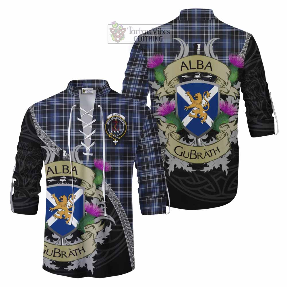 Tartan Vibes Clothing Clark (Clarke) Tartan Family Crest Ghillie Kilt Shirt Lion Rampant Royal Thistle Shield Celtic Inspired