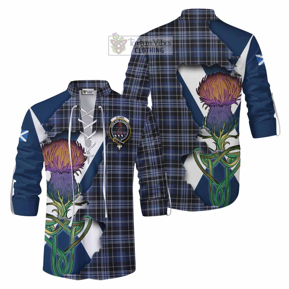 Tartan Vibes Clothing Clark (Clarke) Tartan Family Crest Ghillie Kilt Shirt Scottish Thistle Celtic Inspired