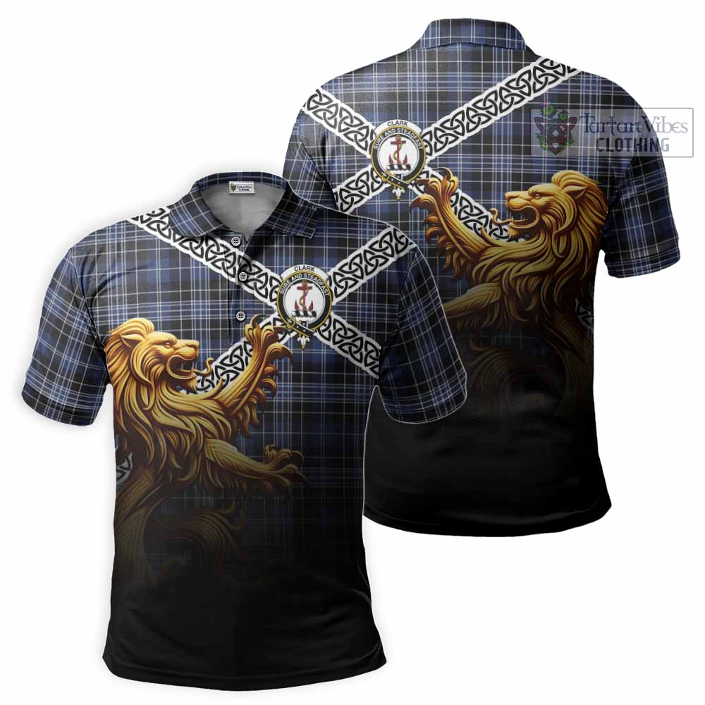 Tartan Vibes Clothing Clark (Clarke) Crest Tartan Polo Shirt with Golden Lion Emblem Celtic Style